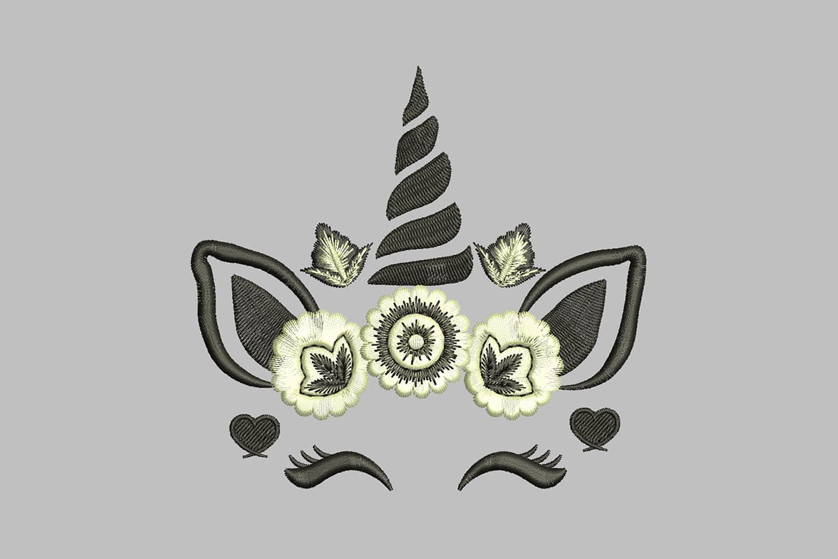 Floral Unicorn Face Patch – Machine Embroidery Design