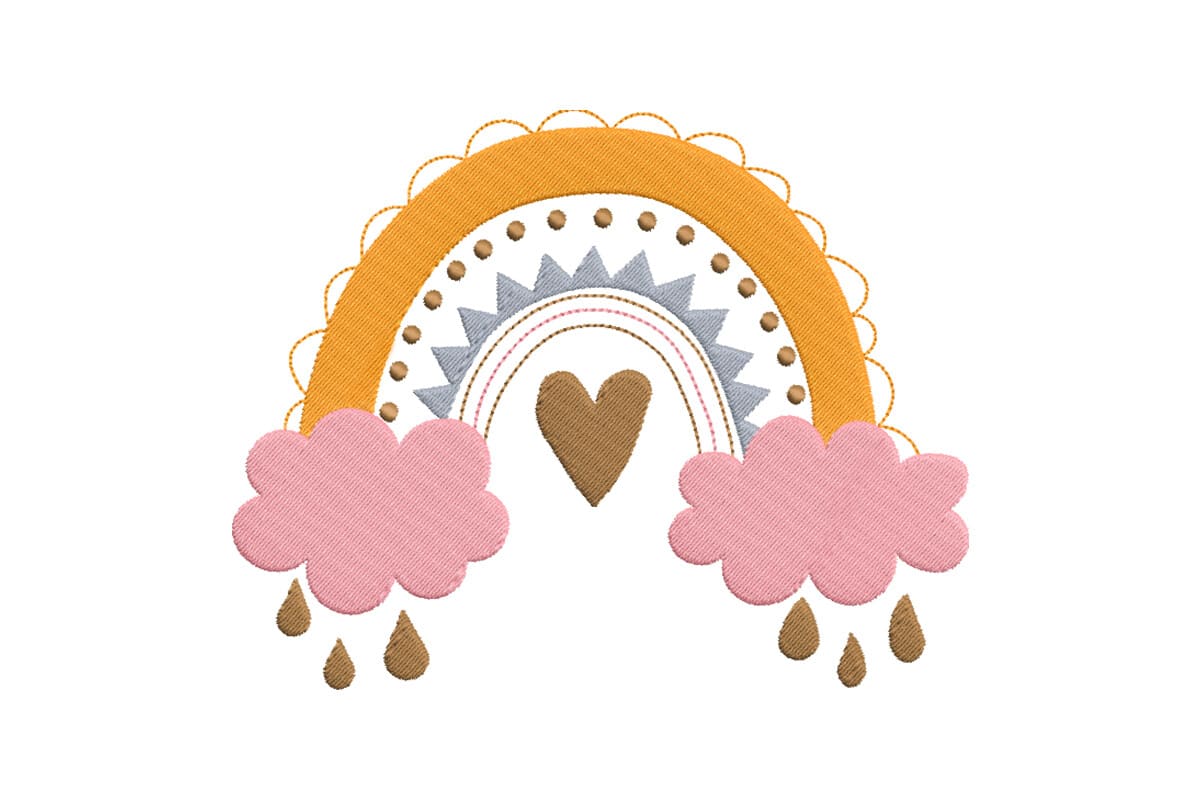 Rainbow with Clouds Heart – Machine Embroidery Design
