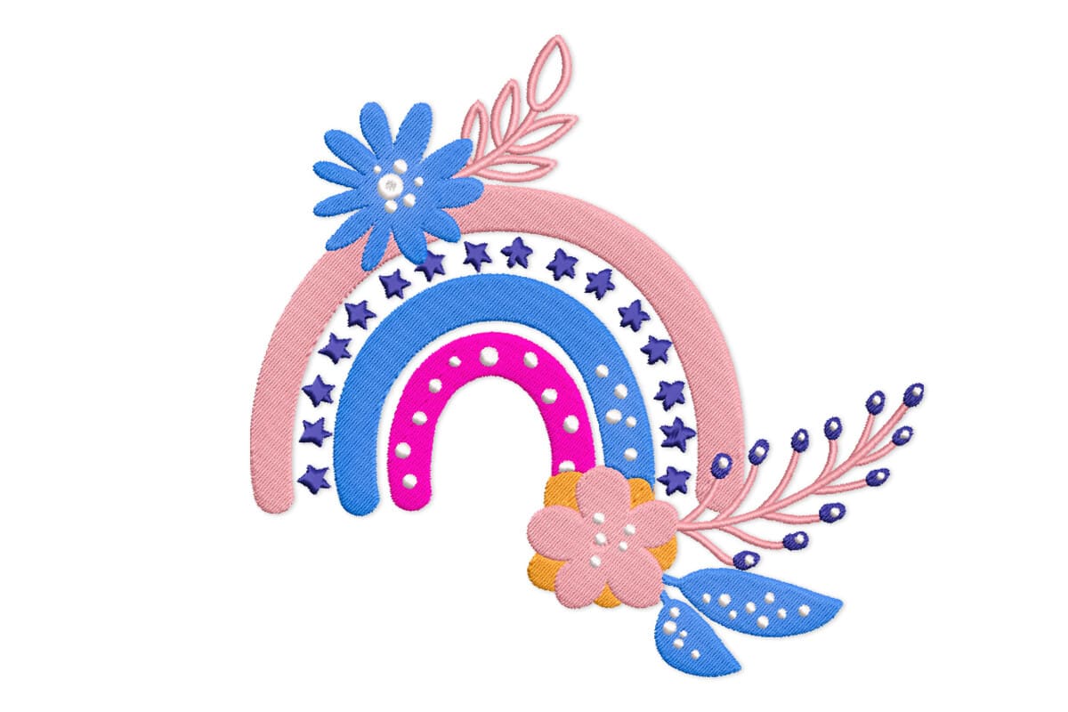 Floral Rainbow Stars Patch – Machine Embroidery Design