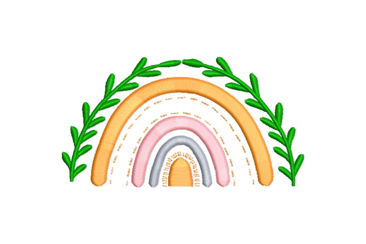 Boho Rainbow Leaves Patch – Machine Embroidery Design