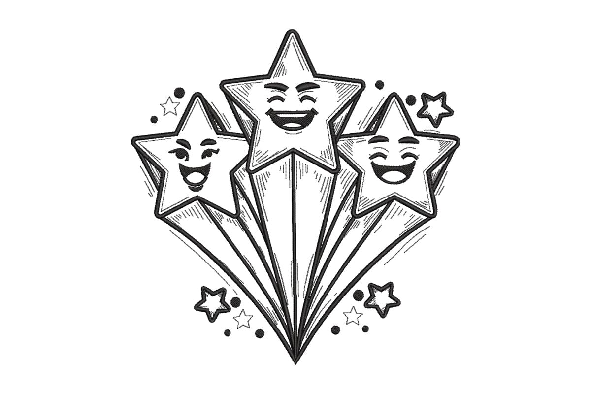 Smiling Shooting Stars – Machine Embroidery Design