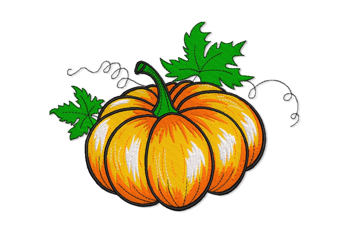 Harvest Pumpkin with Leaves – Machine Embroidery Design