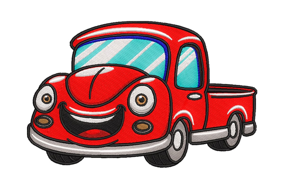 Smiling Red Pickup Truck – Machine Embroidery Design