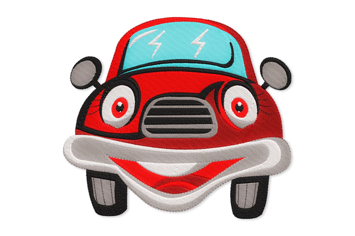 Smiley Red Cartoon Car – Machine Embroidery Design
