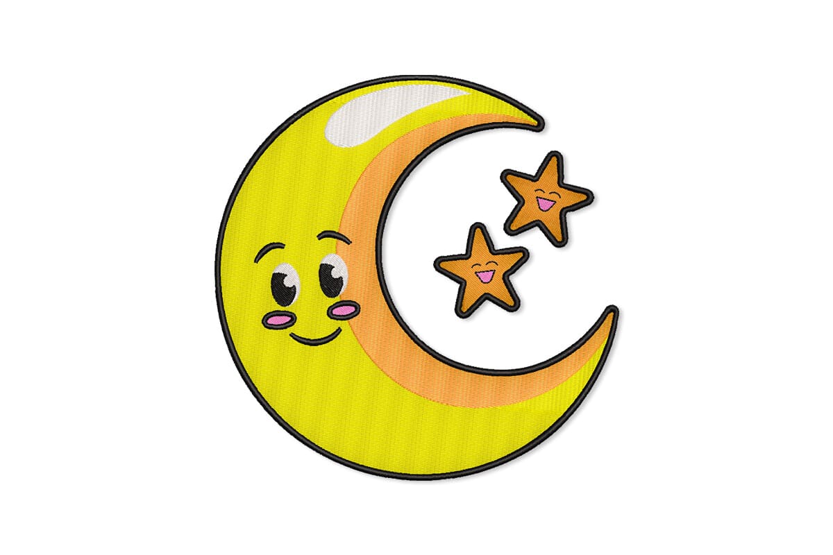 Cute Smiley Moon & Stars – Machine Embroidery Design
