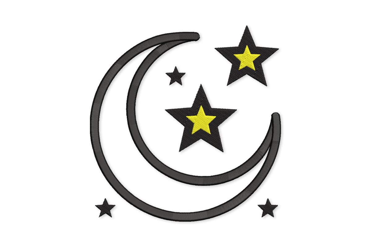Crescent & Stars Outline – Machine Embroidery Design