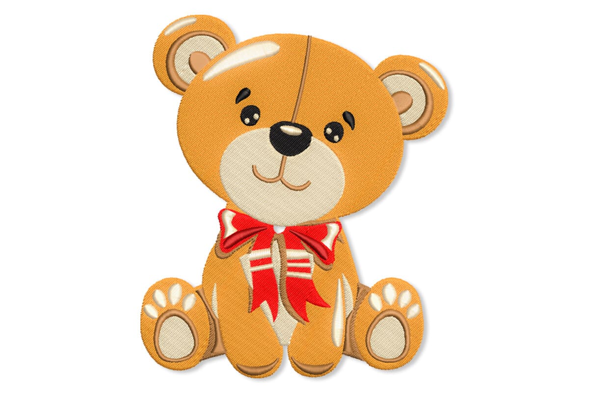 Cute Teddy Bear with Bow – Machine Embroidery Design
