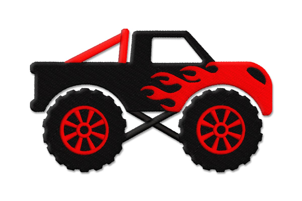 Red & Black Monster Truck – Machine Embroidery Design