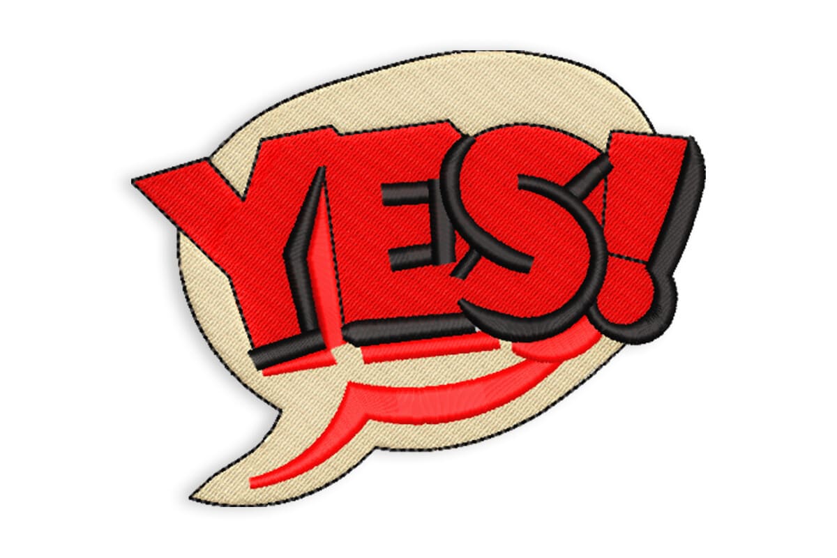 YES Comic Patch – Fun Speech Bubble Embroidery Design