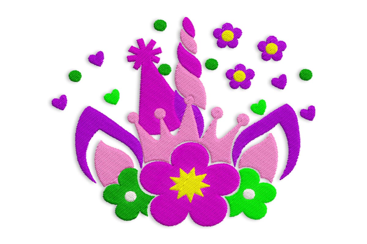 Unicorn Head with Flowers – Fantasy Machine Embroidery Design