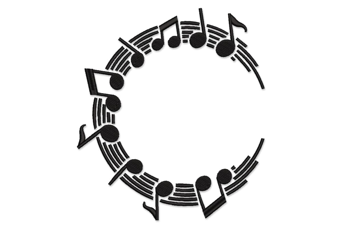 Music Notes Circle Patch – Embroidery Design