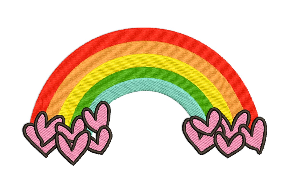 Rainbow Hearts Arch – Cute Machine Embroidery Patch