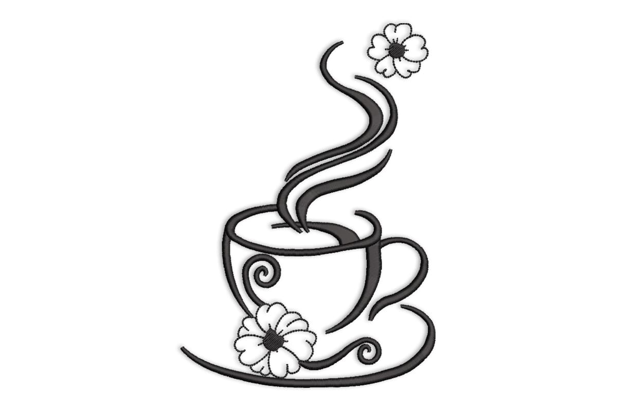 Coffee Cup with Flower – Embroidery Design