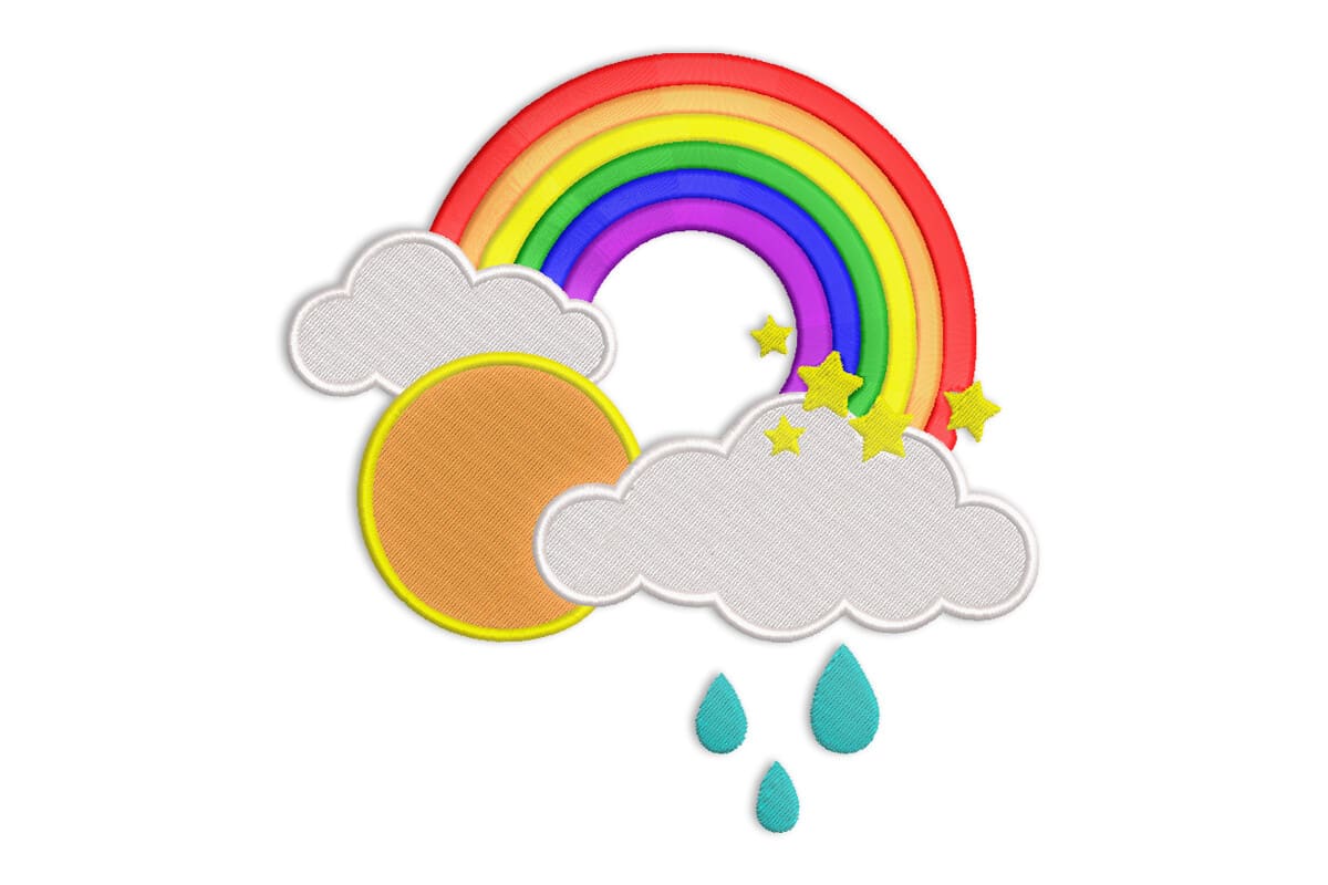 Rainbow Sun and Clouds – Weather Machine Embroidery Design