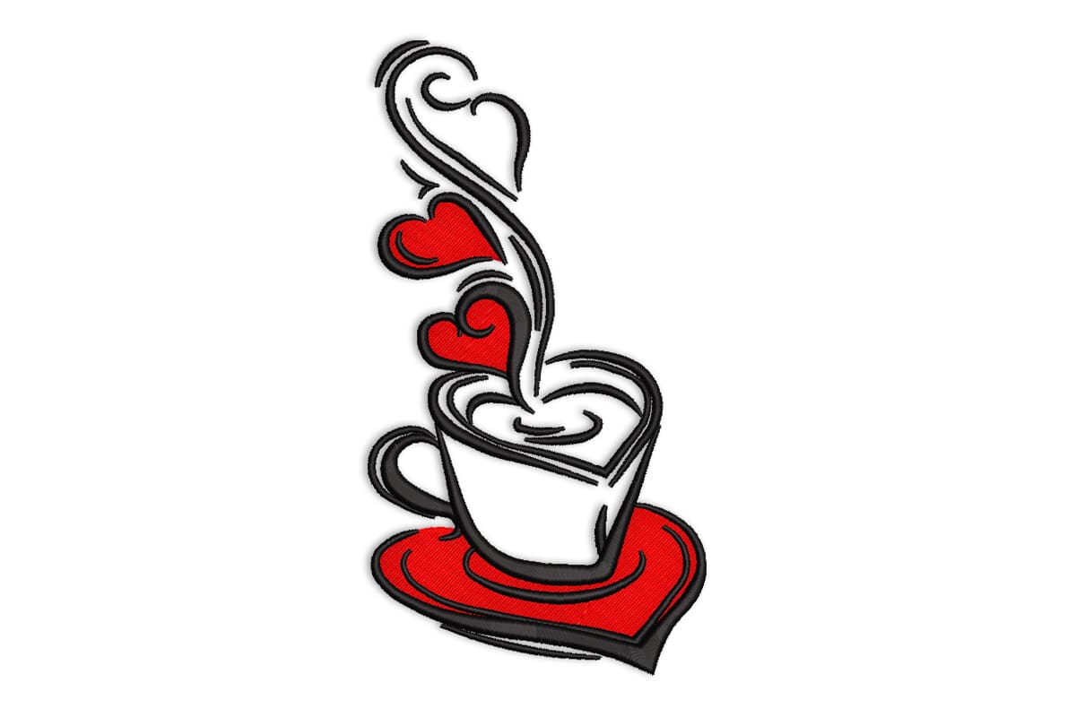 Coffee Cup with Hearts Embroidery Design – Love File