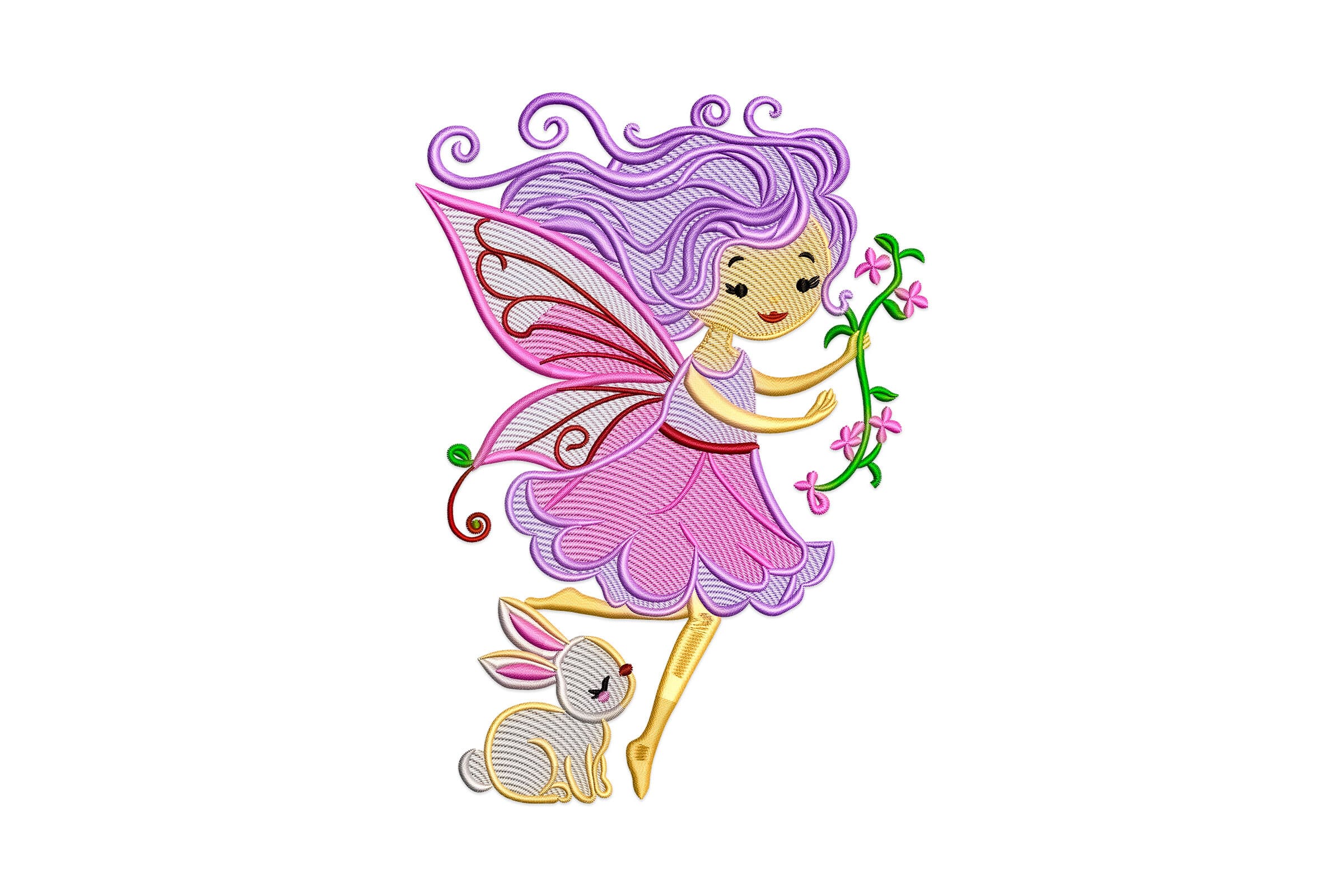Fairy Girl with Bunny – Machine Embroidery Design