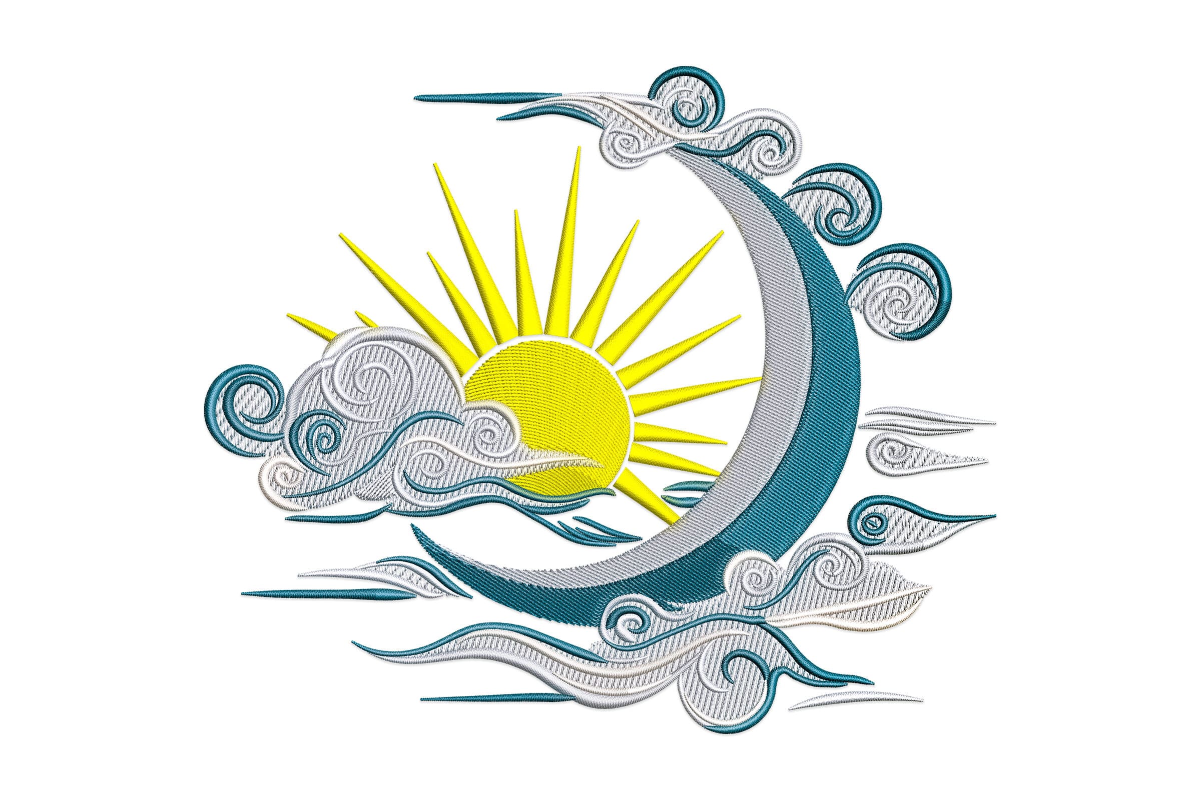 Sun & Moon with Clouds – Machine Embroidery File