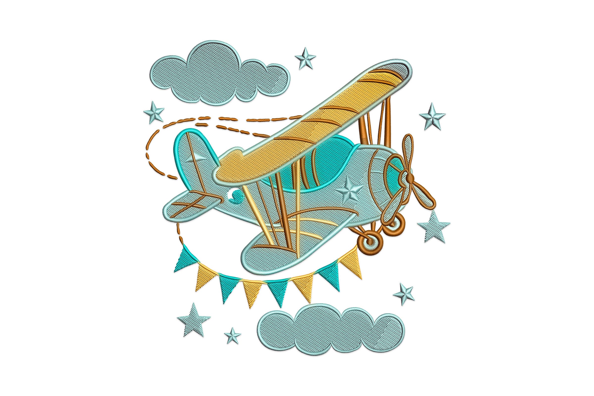 Biplane with Bunting – Machine Embroidery File