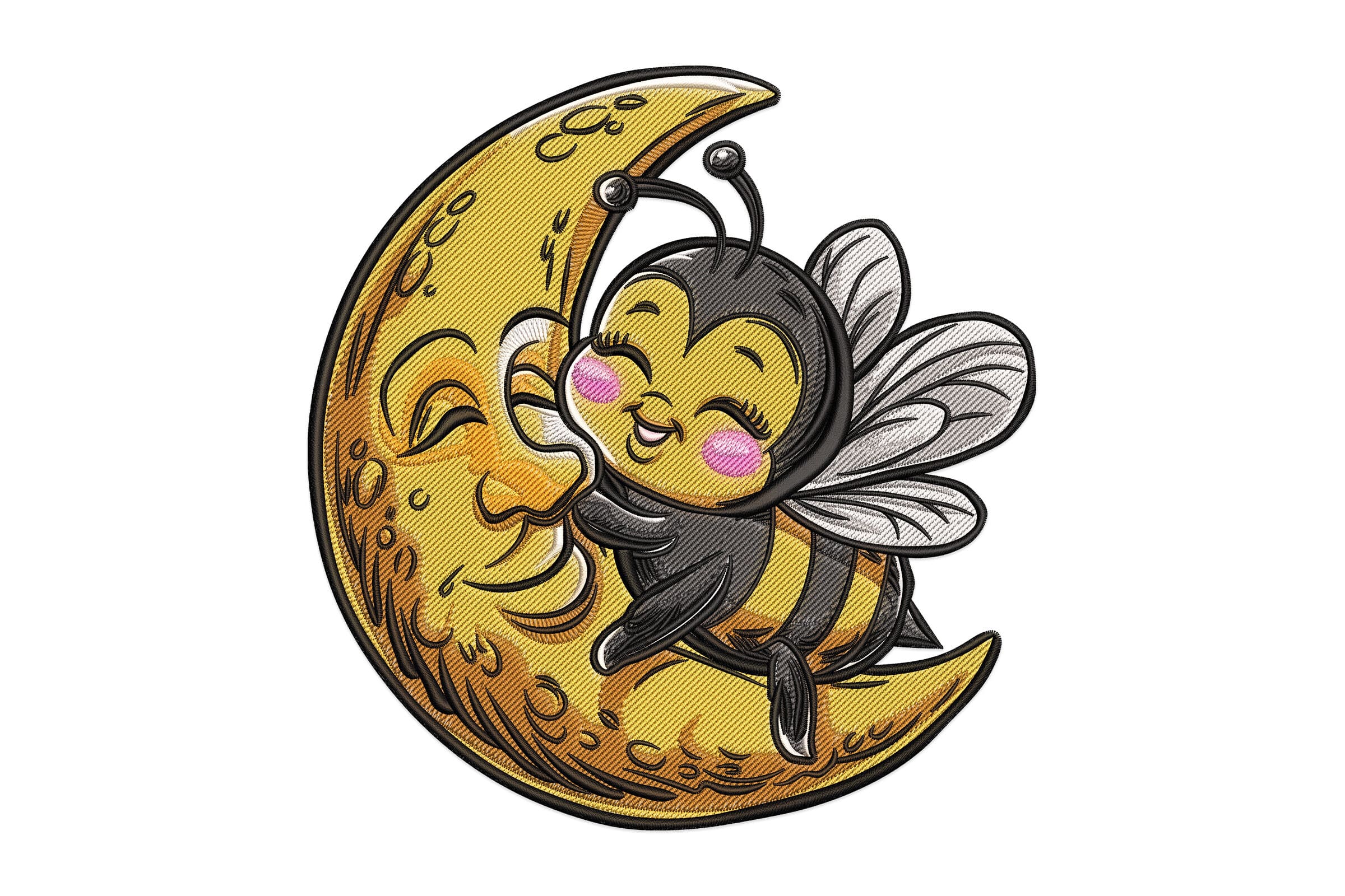 Cute Bee Hugging Moon – Machine Embroidery File
