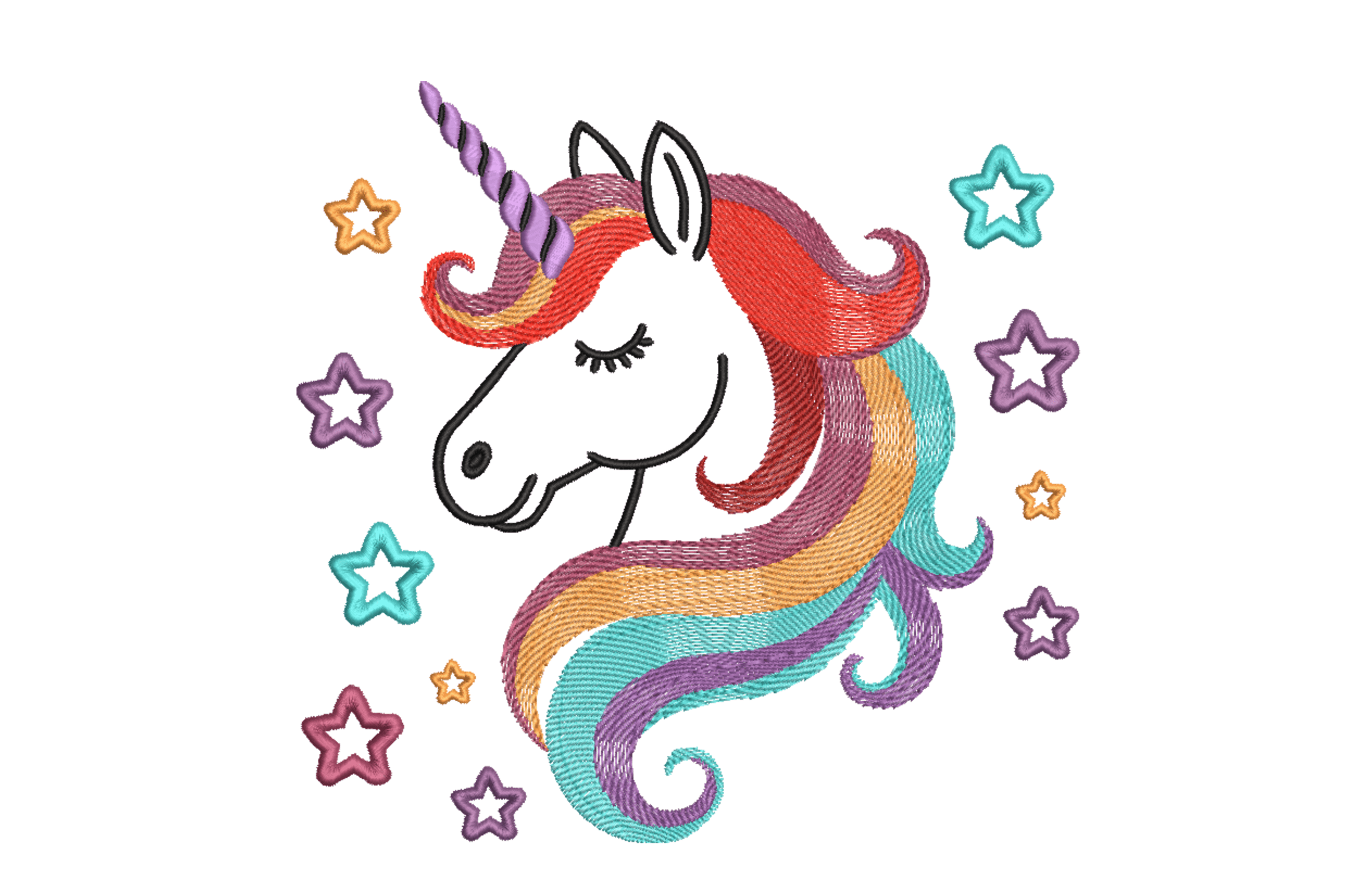 Rainbow Mane Unicorn Head – Machine Embroidery Design