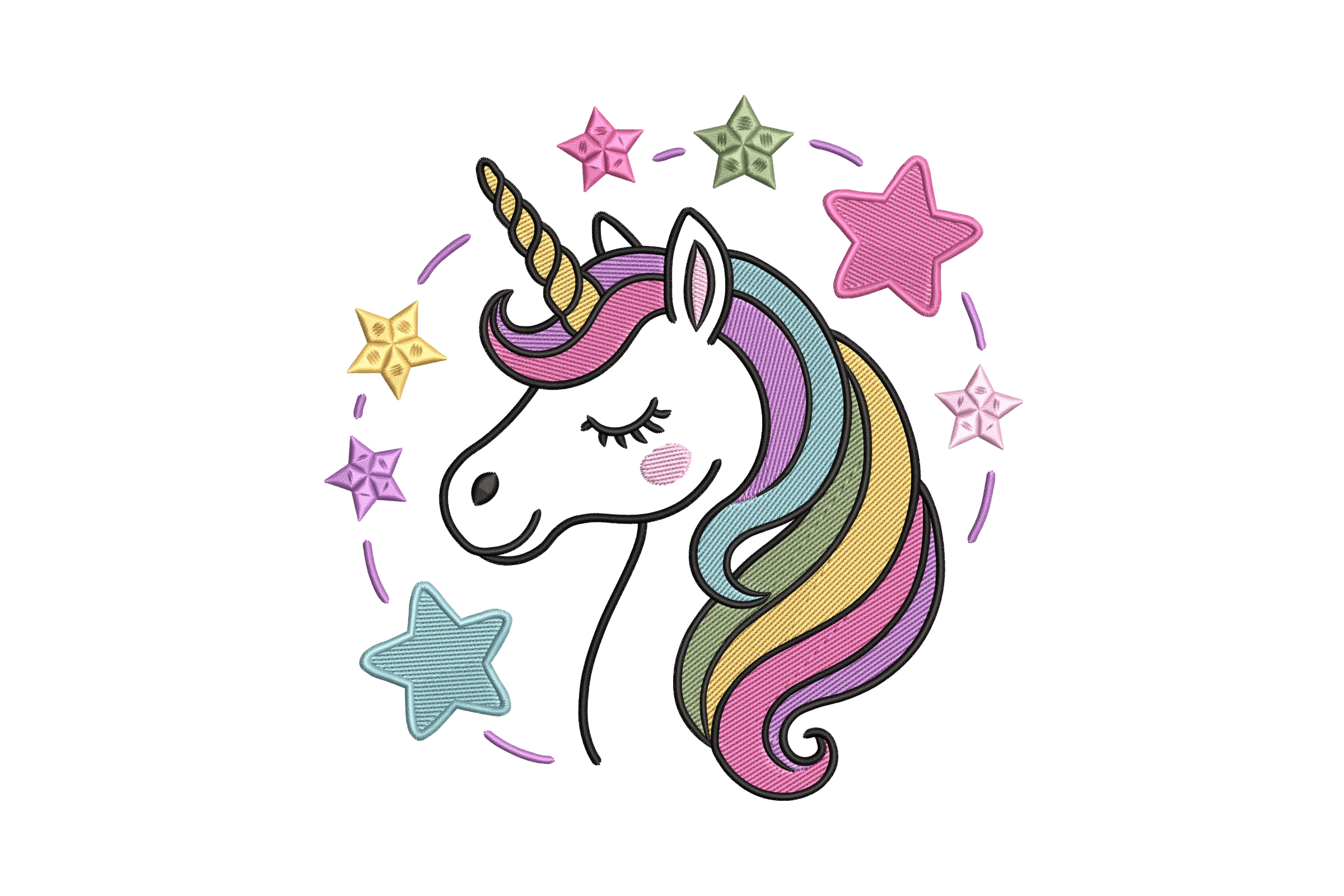Pastel Unicorn Head & Stars – Machine Embroidery File