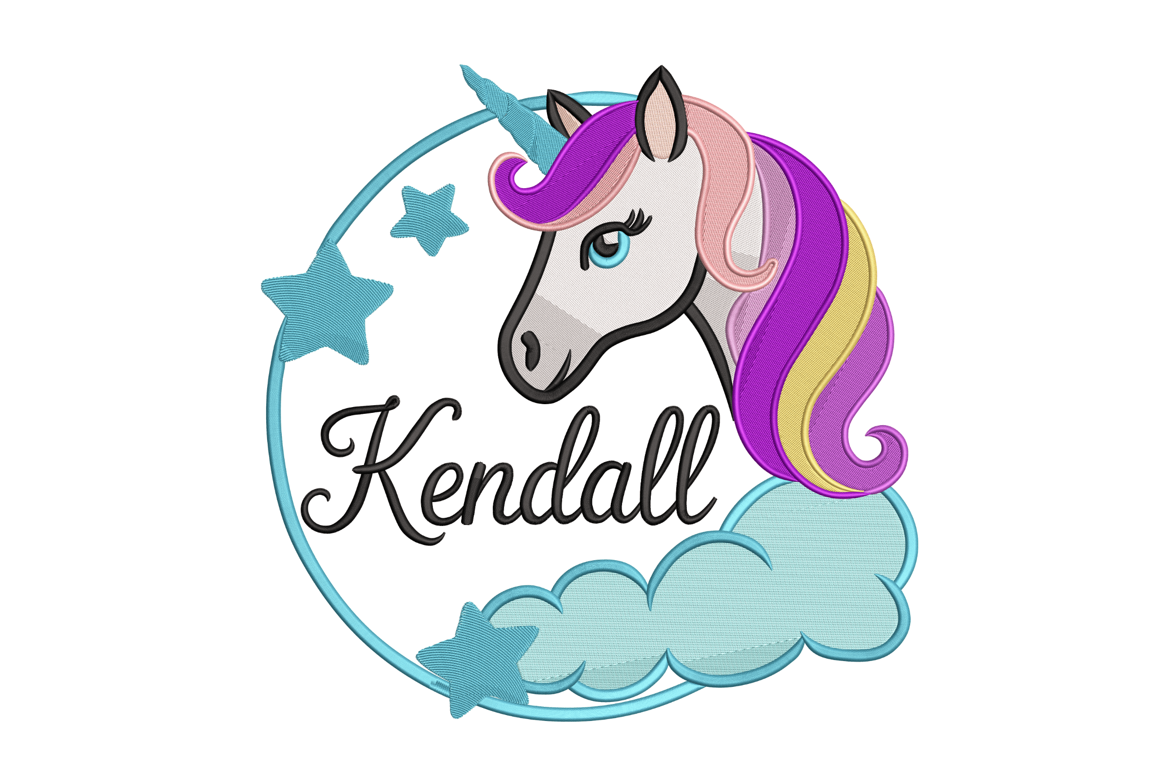 Unicorn Name Frame & Stars – Machine Embroidery