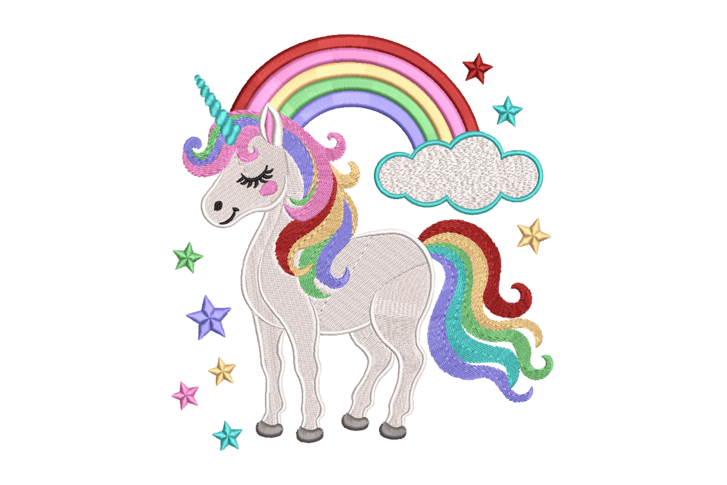 Rainbow Unicorn & Stars Patch – Machine Embroidery