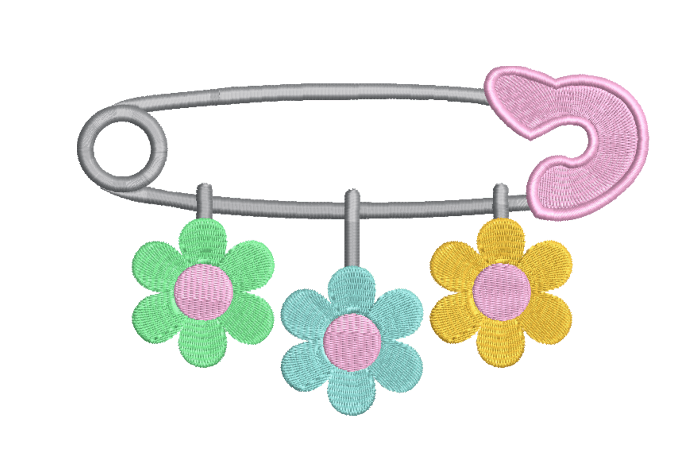 Baby Safety Pin with Flowers – Machine Embroidery