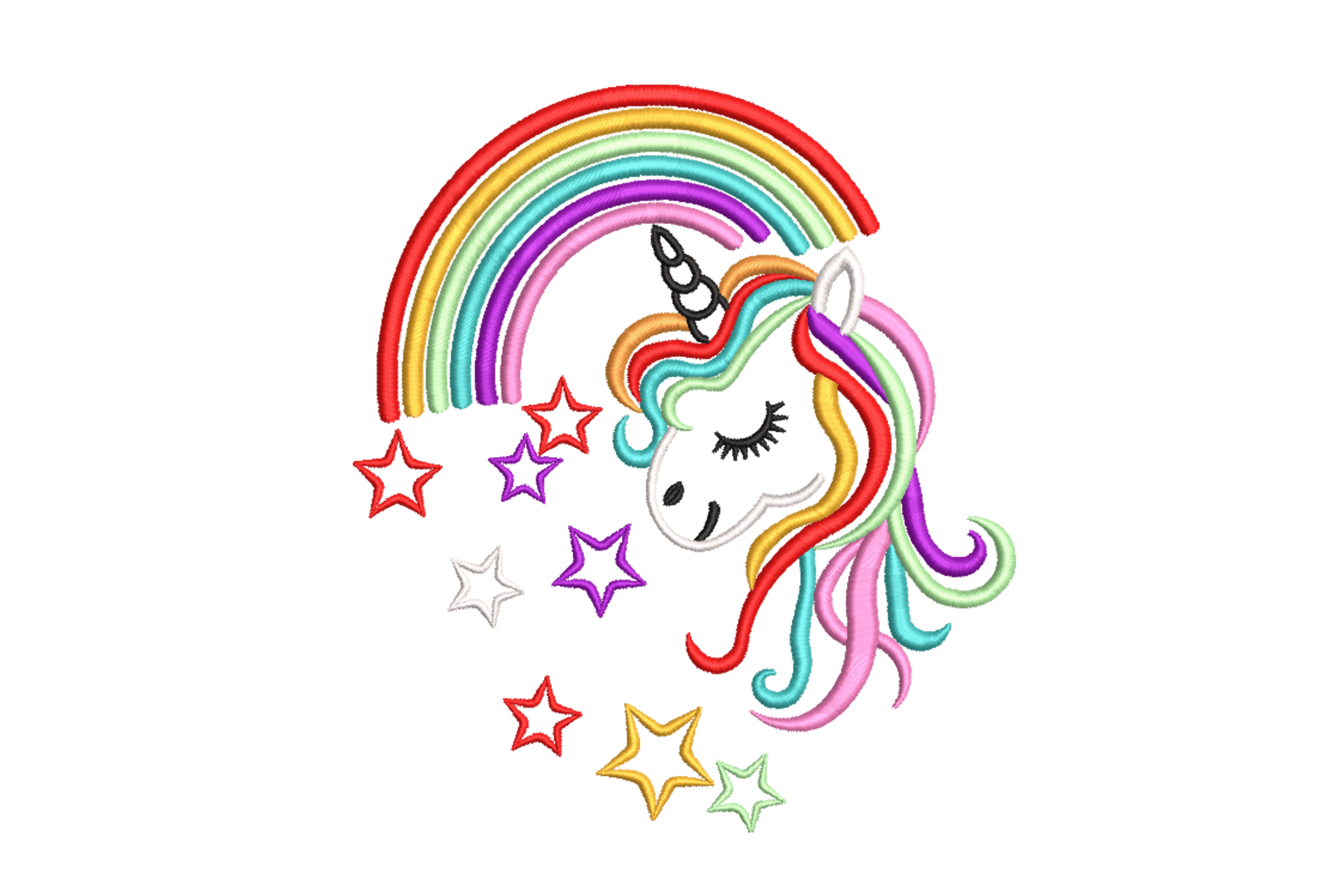 Rainbow Unicorn with Stars – Machine Embroidery File
