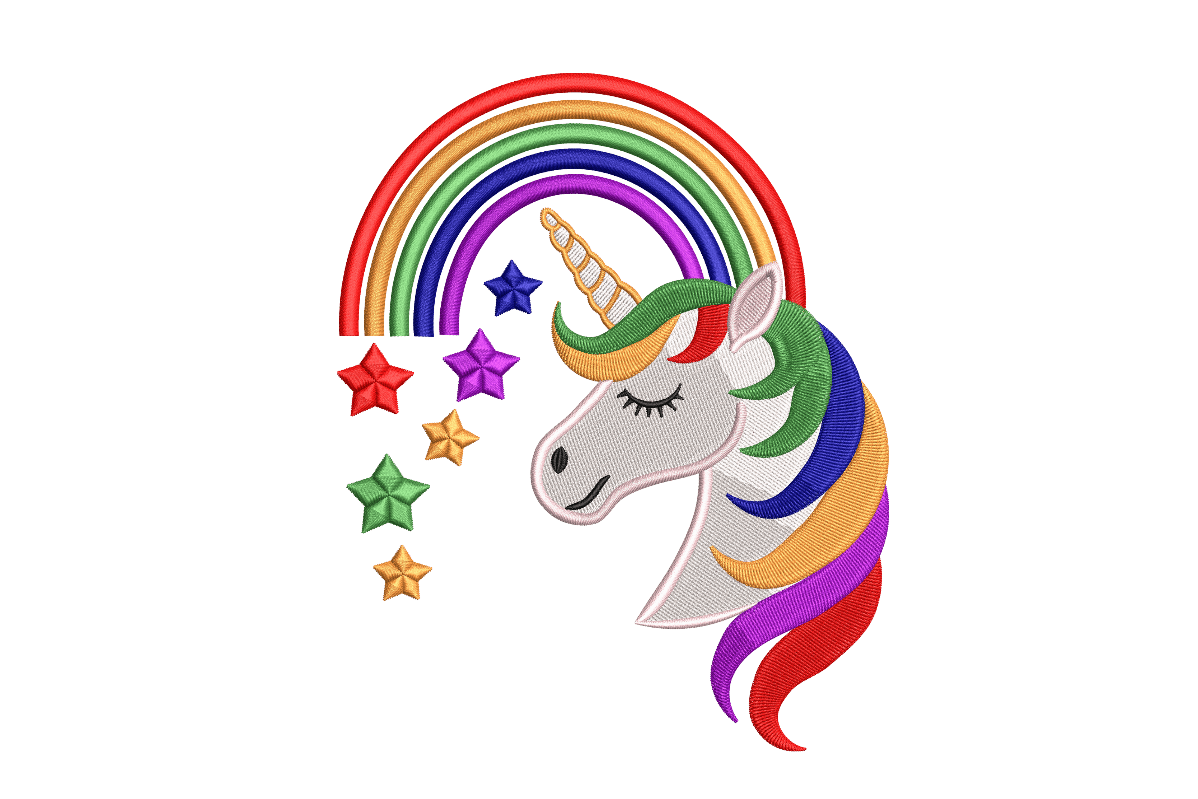 Rainbow Unicorn with Stars – Machine Embroidery Design