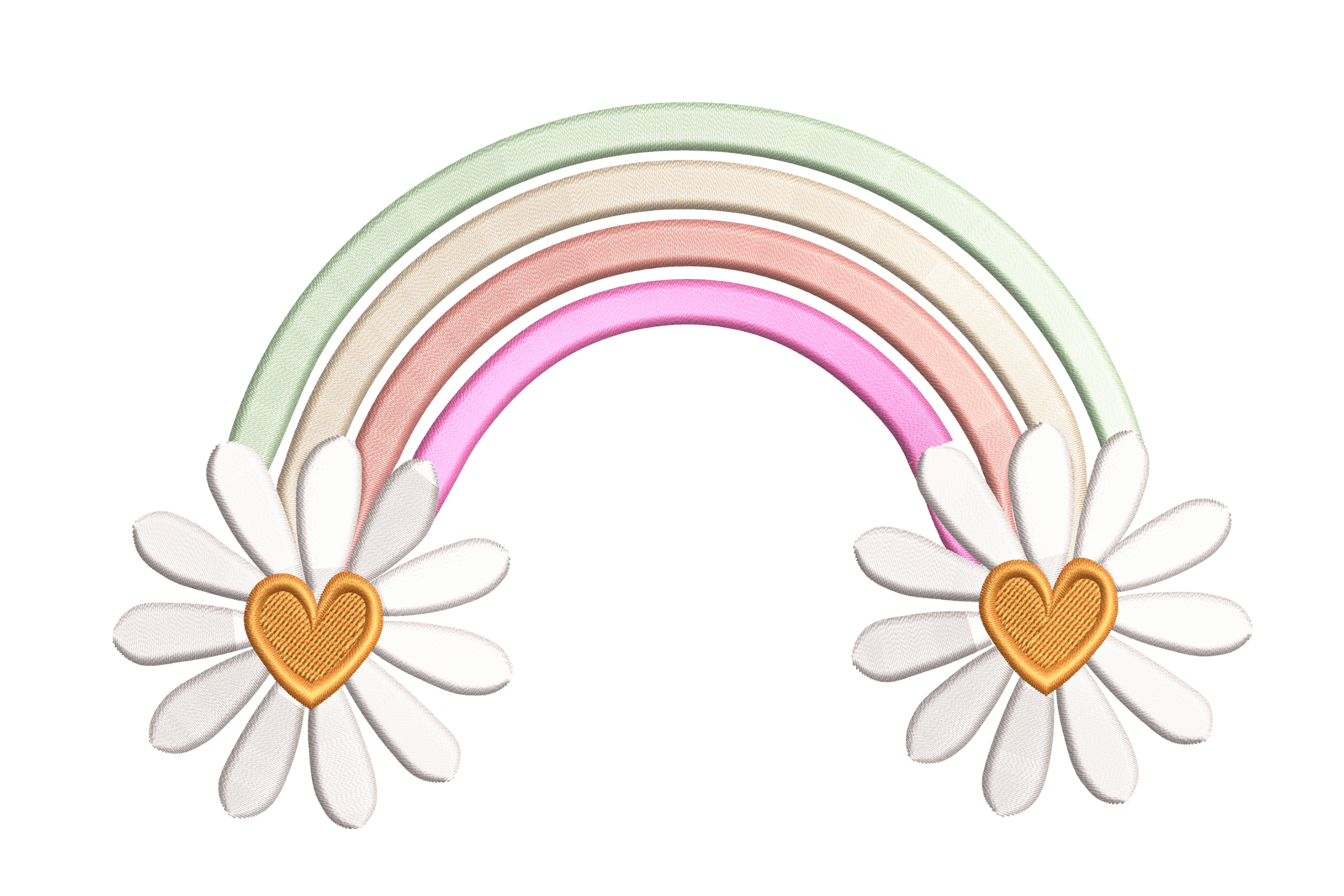 Pastel Rainbow & Daisies – Cute Embroidery Design