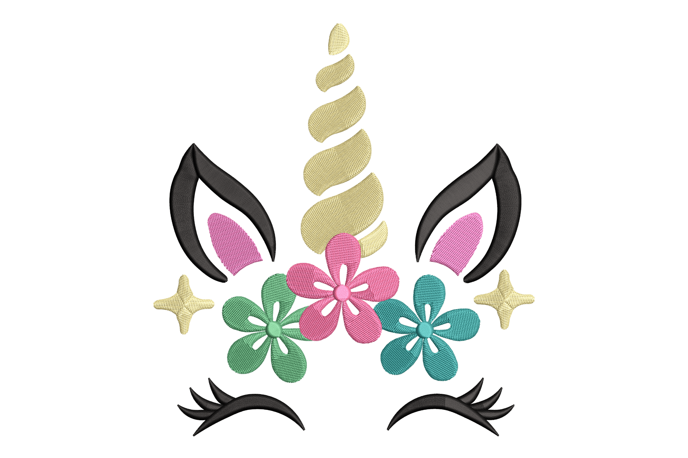 Cute Unicorn Face with Flowers – Machine Embroidery