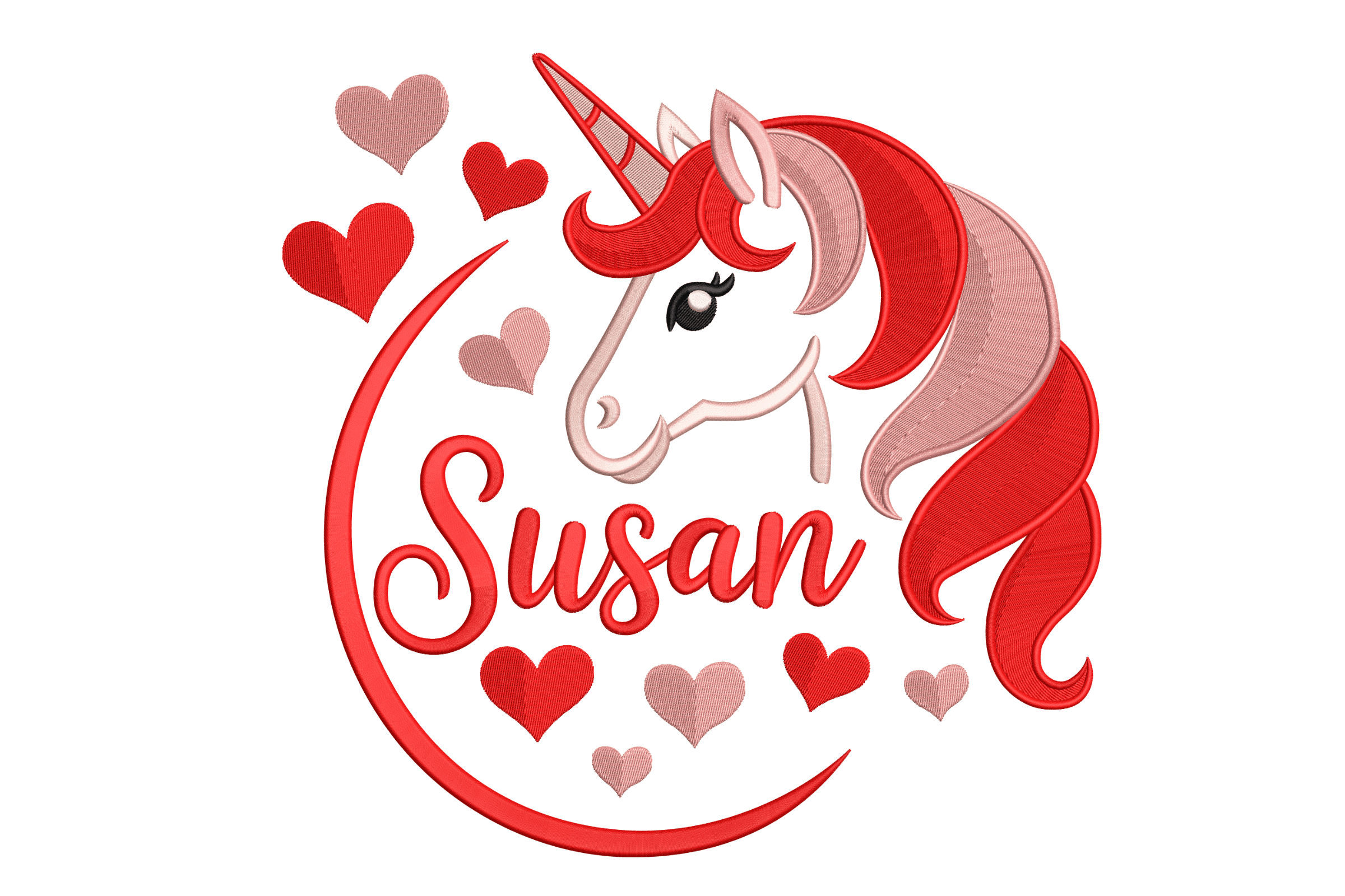 Personalized Unicorn with Hearts – Embroidery File