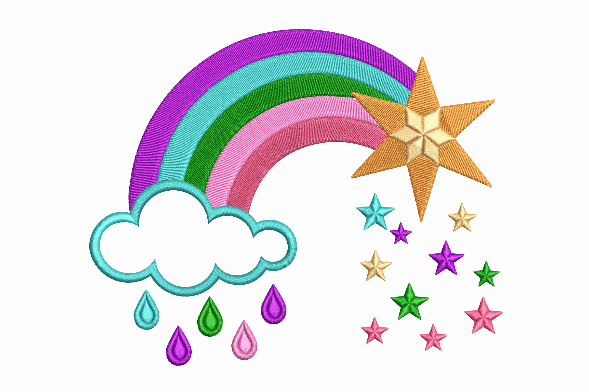 Rainbow Cloud & Stars – Cute Embroidery Design