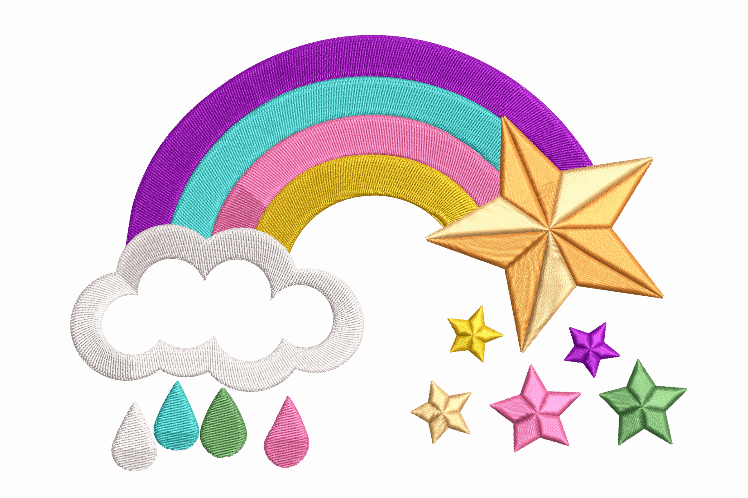 Rainbow Cloud & Star – Colorful Embroidery Design
