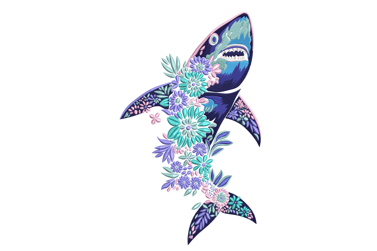 Floral Shark – Artistic Ocean Machine Embroidery Design