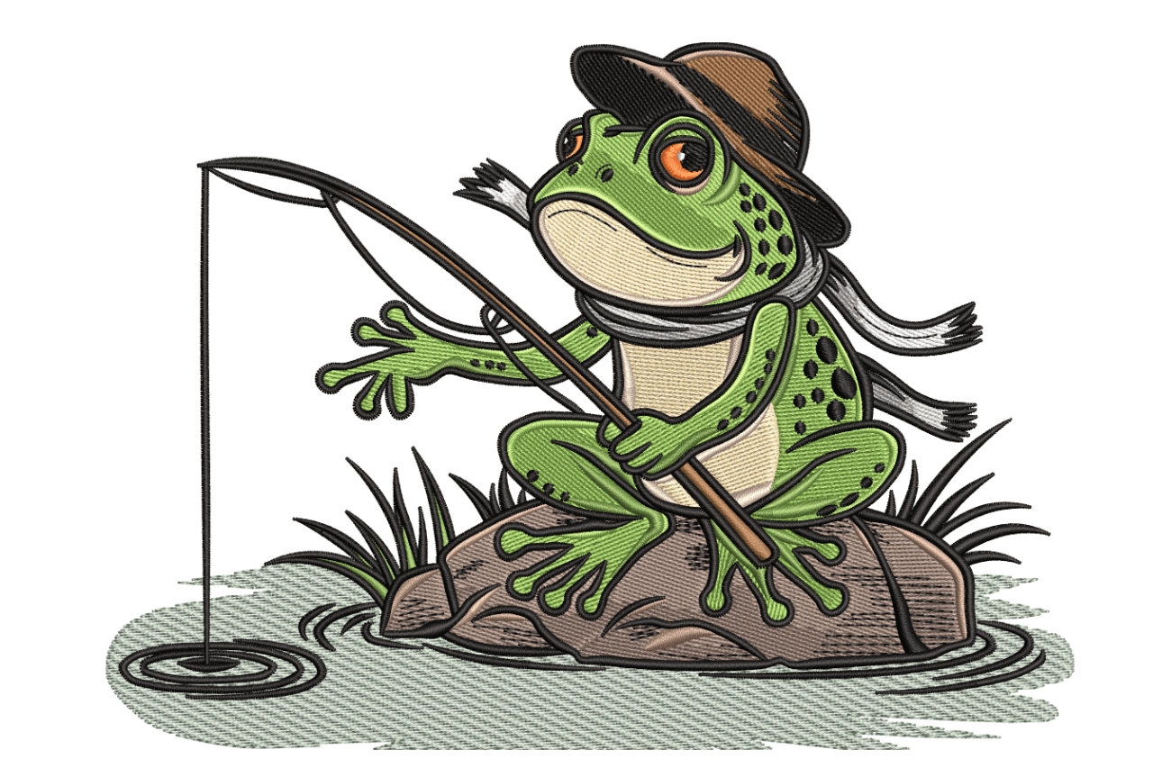 Fishing Frog Pond – Fun Spring Kids Embroidery Design