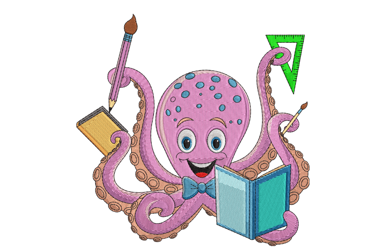Octopus School – Fun Academic Kids Embroidery Design