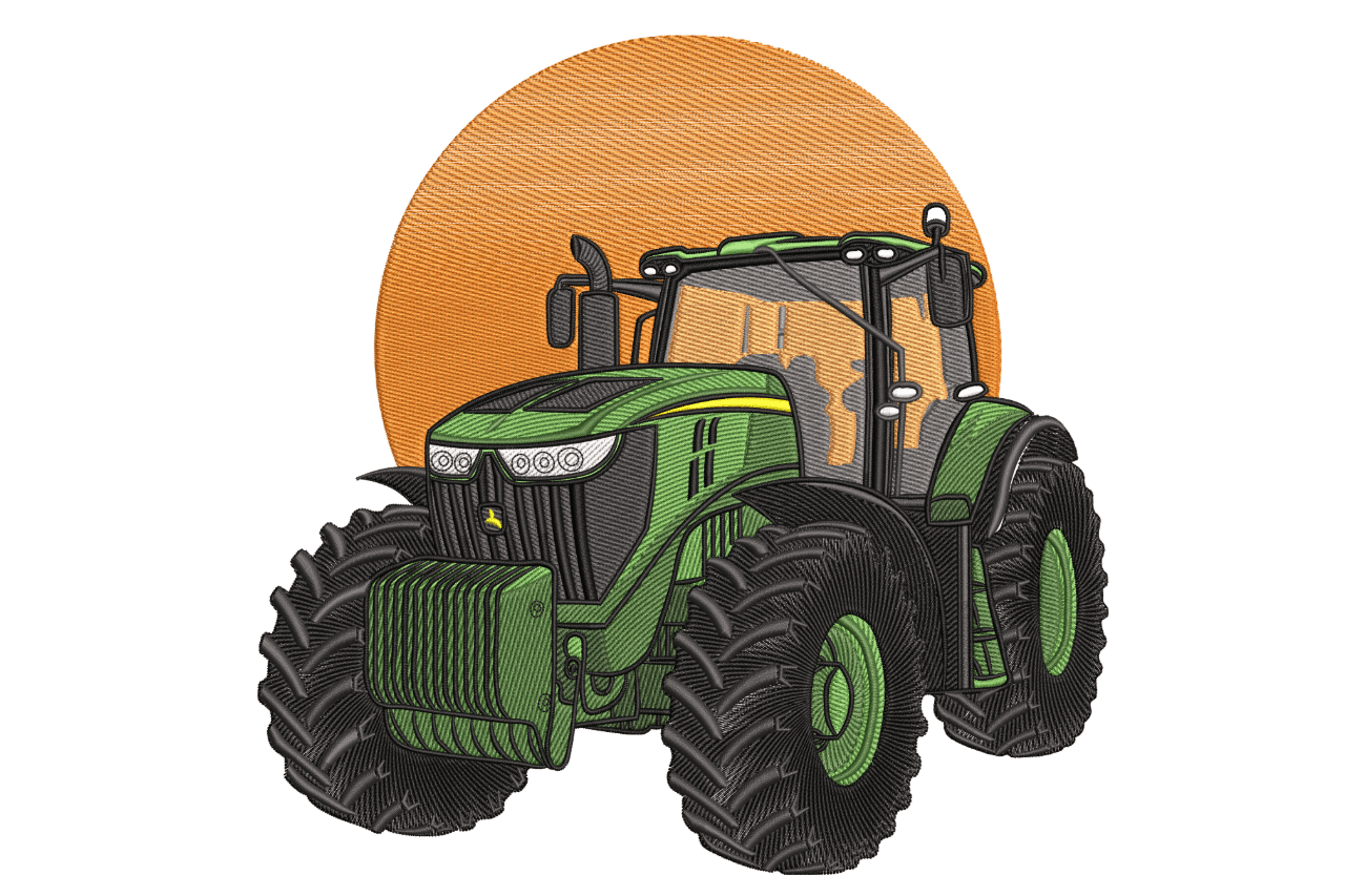 Green Tractor at Sunrise – Farm Machine Embroidery Design