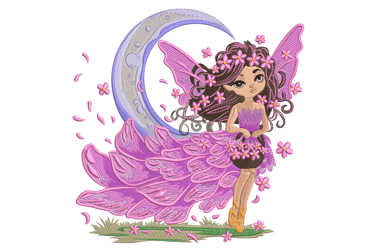 Moon Fairy Girl – Whimsical Fantasy Embroidery Design