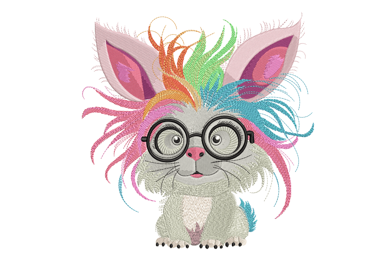 Rainbow Bunny Glasses – Colorful Kids Embroidery Design