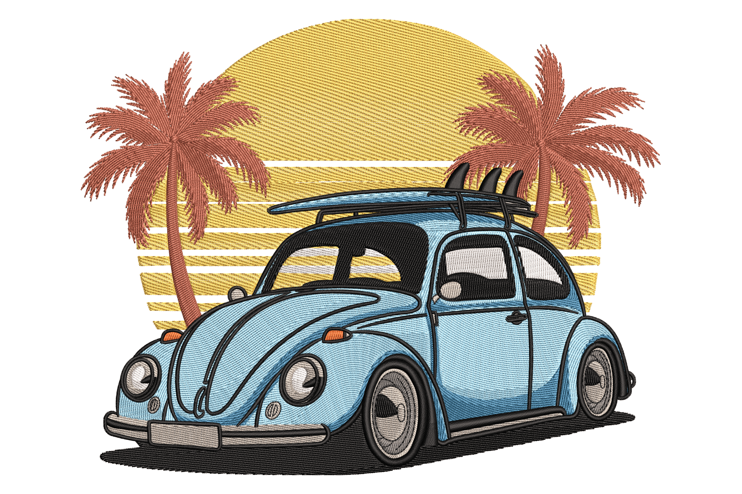 Beach Beetle Surf Car – Fun Vacation Embroidery Design
