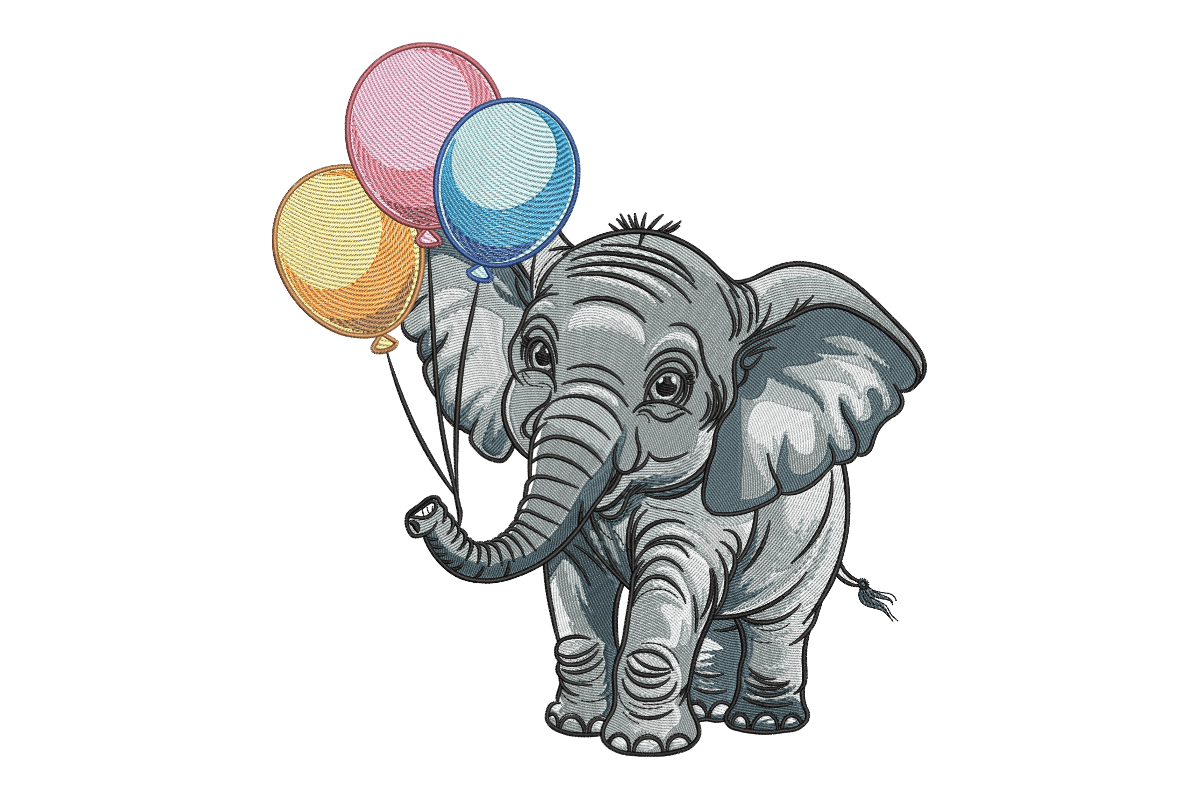 Elephant with Balloons – Cute Kids Birthday Embroidery