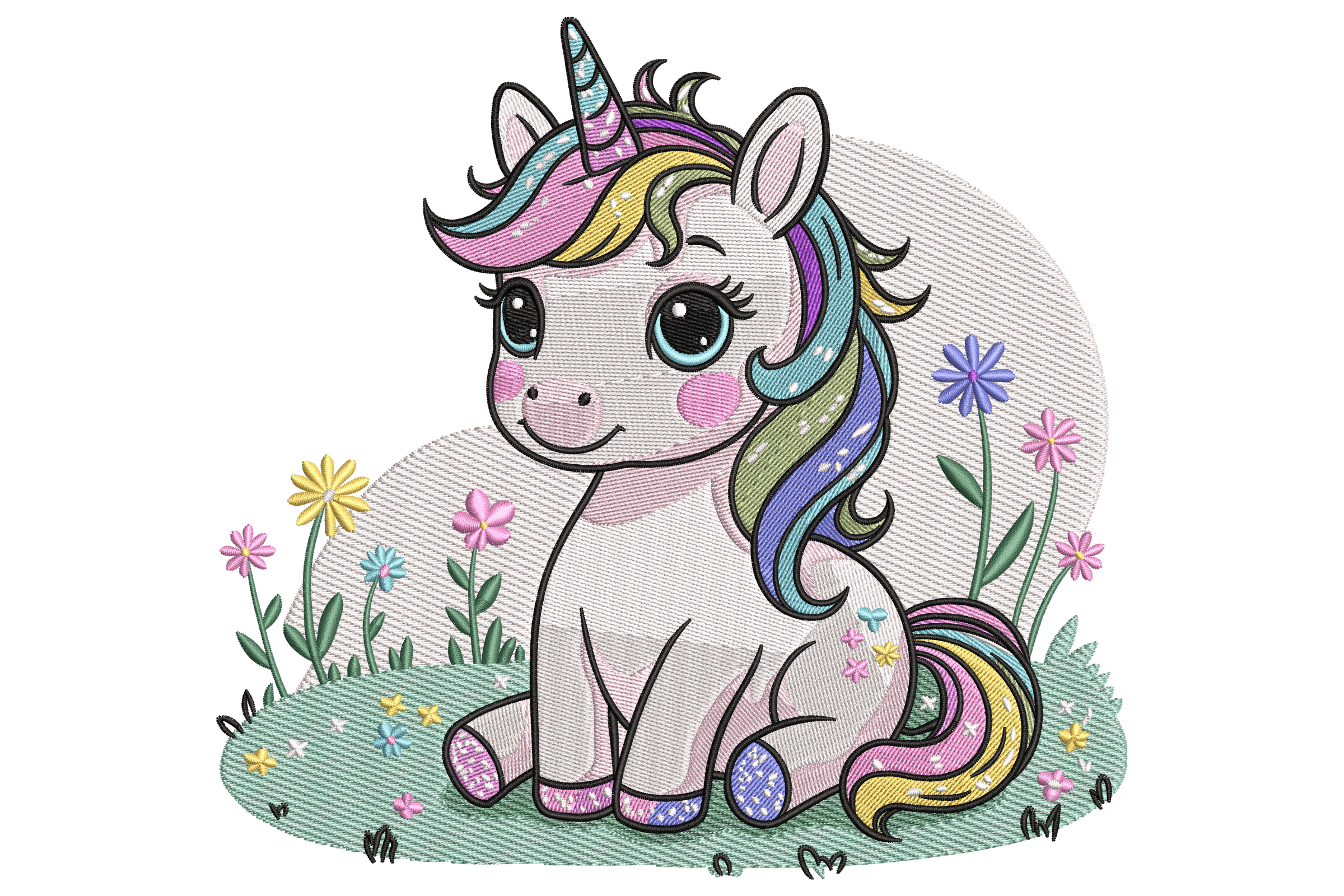 Pastel Garden Unicorn – Cute Kids Embroidery