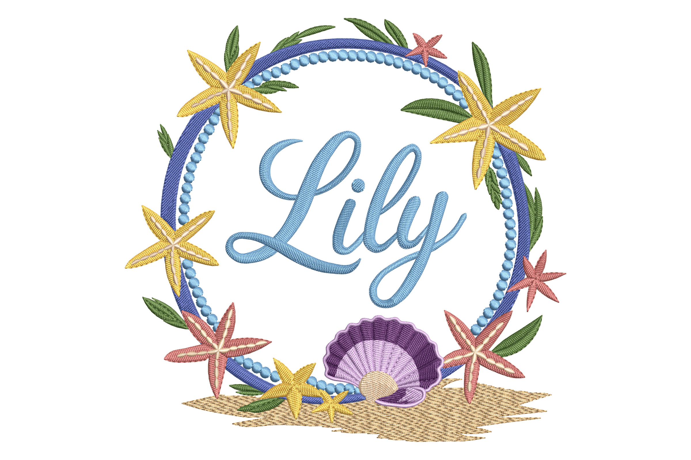 Lily Beach Wreath – Name Custom Starfish Embroidery