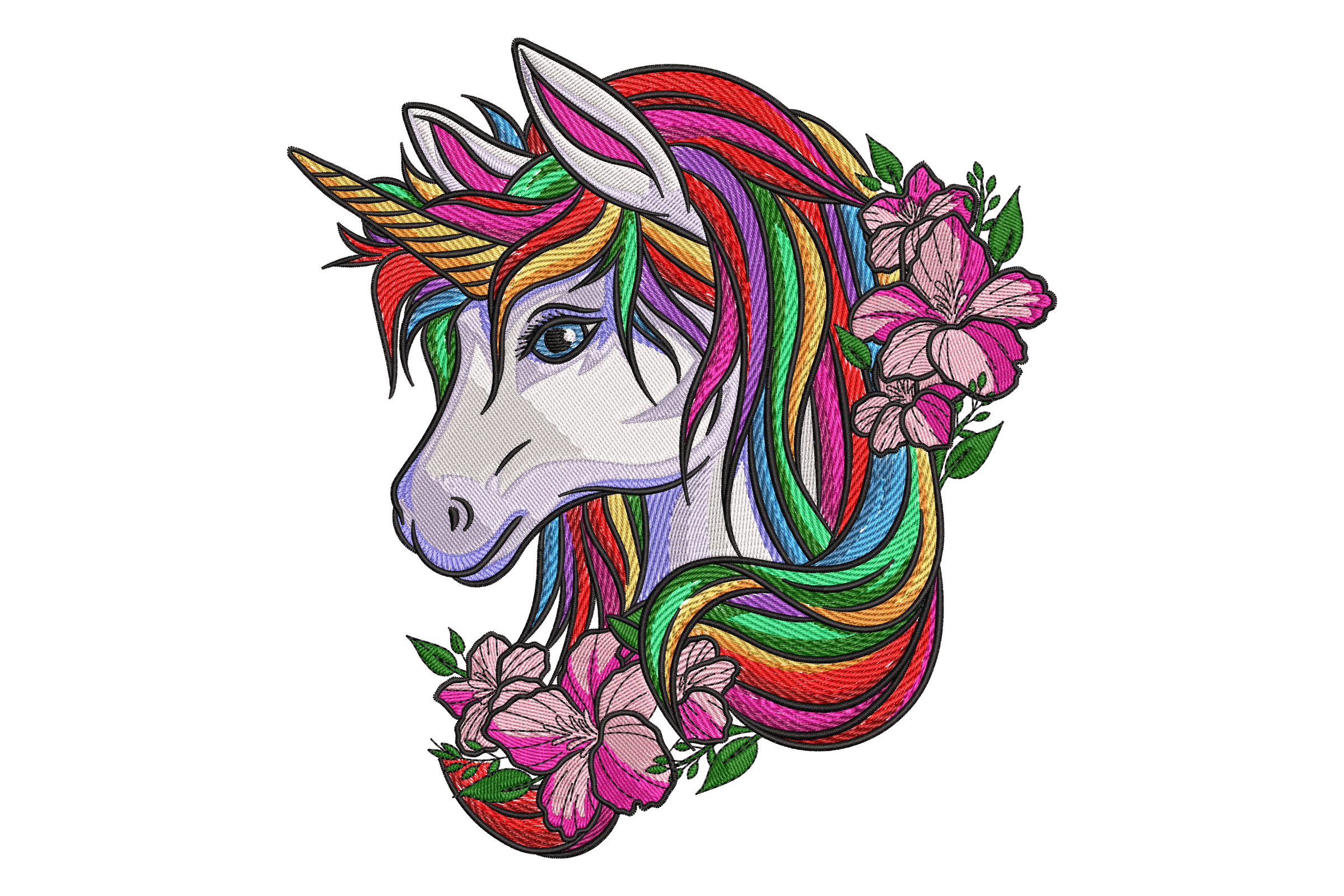 Rainbow Unicorn & Flowers – Whimsical Fantasy Embroidery