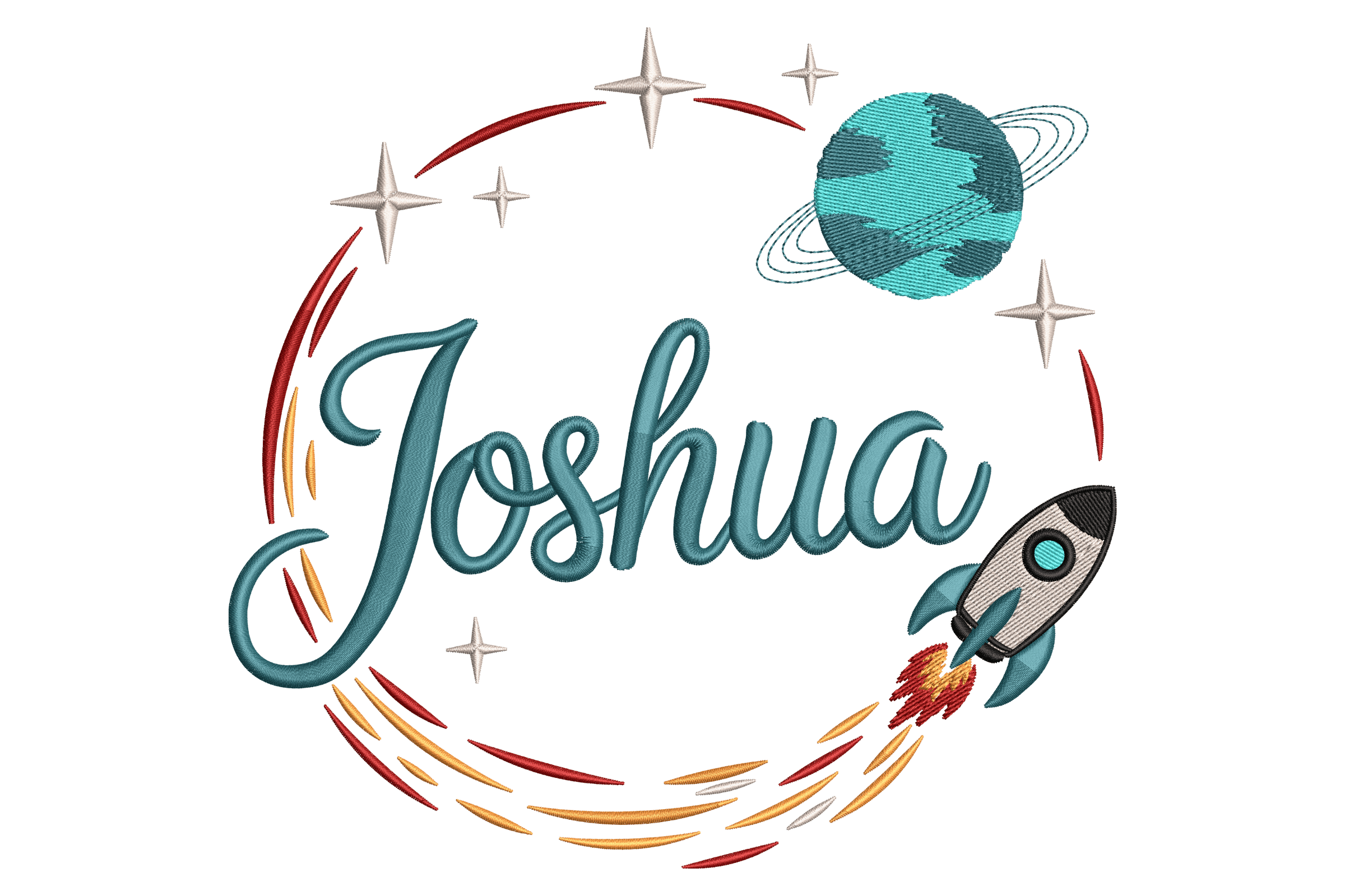 Space Rocket Name Script – Custom Kids Embroidery Design