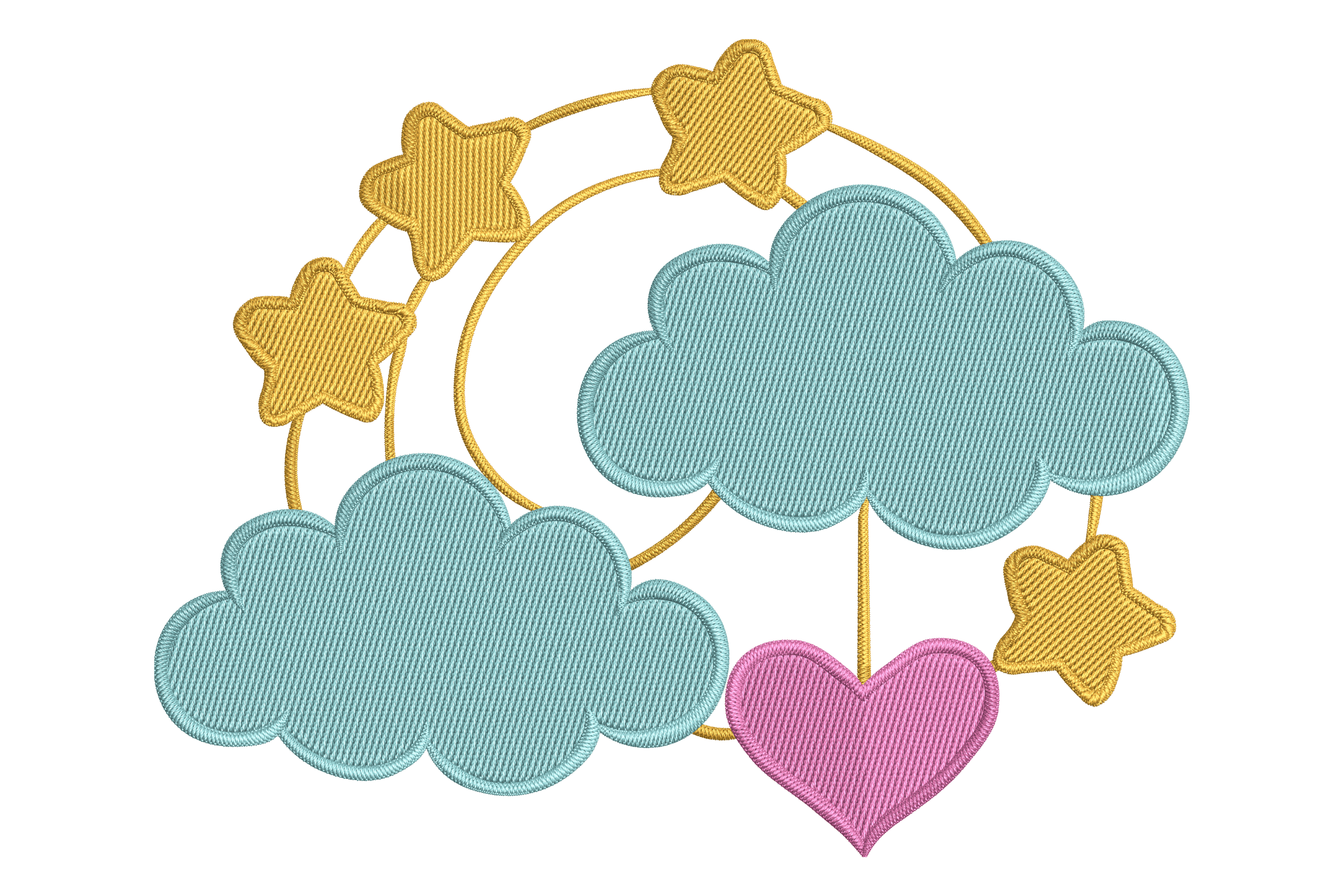 Clouds & Stars with Heart – Kids Embroidery Design