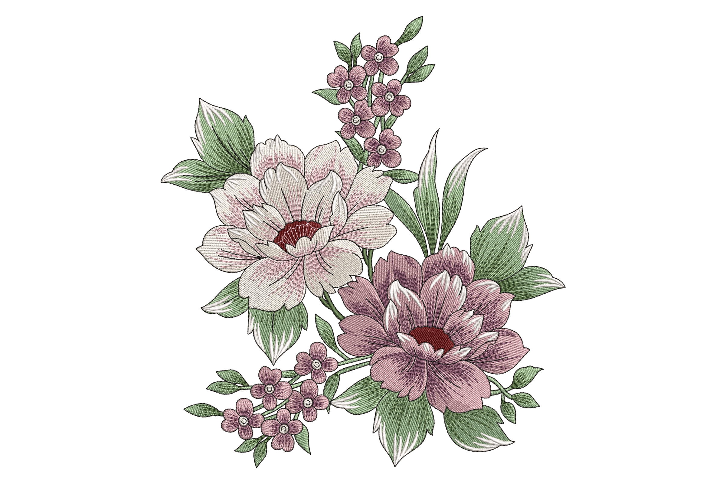 Vintage Peony Bouquet – Pastel Embroidery Design