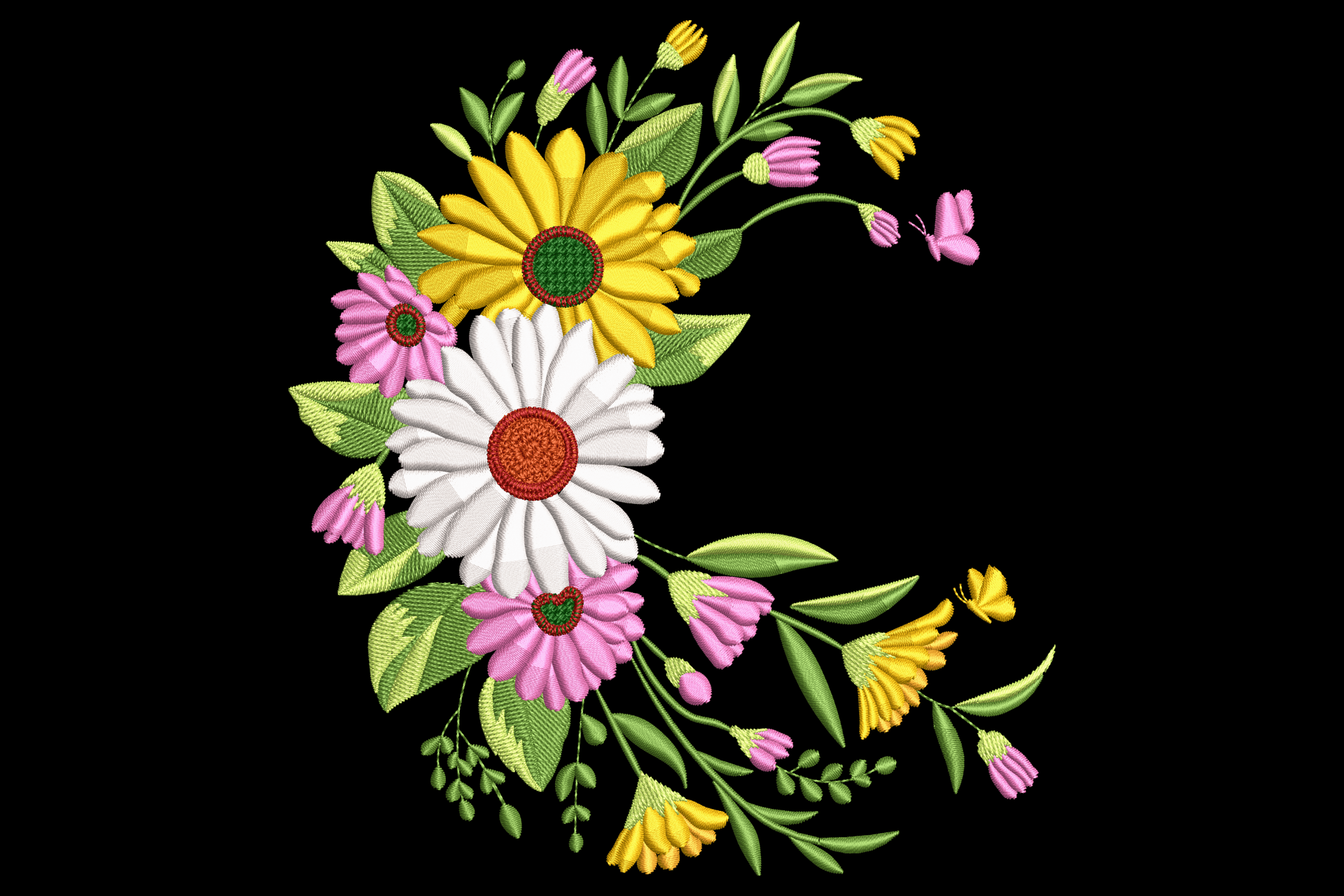 Floral Letter C – Elegant Botanical Embroidery Design